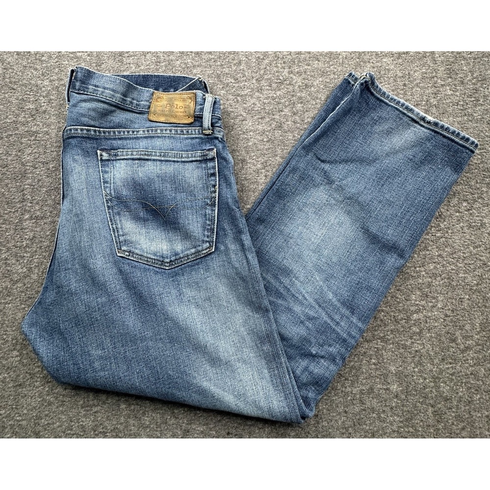 Polo Ralph Lauren‎ Jeans Mens Sz 34x30 Blue Denim Whiskers Classic Fit Stretch